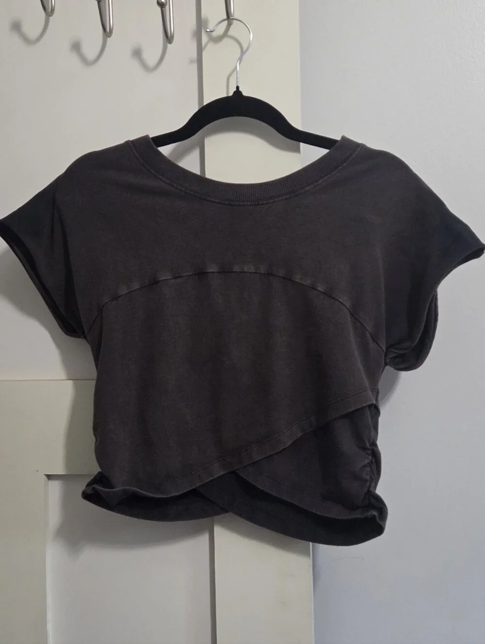 Free People Movement Black Cropped Overlay Tee - Casual Short Sleeve Top - Picture 1 of 9